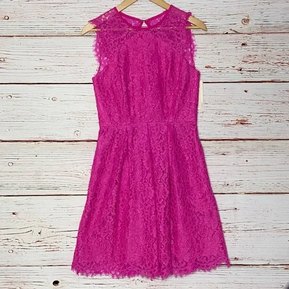 NWT Shoshanna Paris Lace Fit and Flare Dress in Hot Pink Sz 2